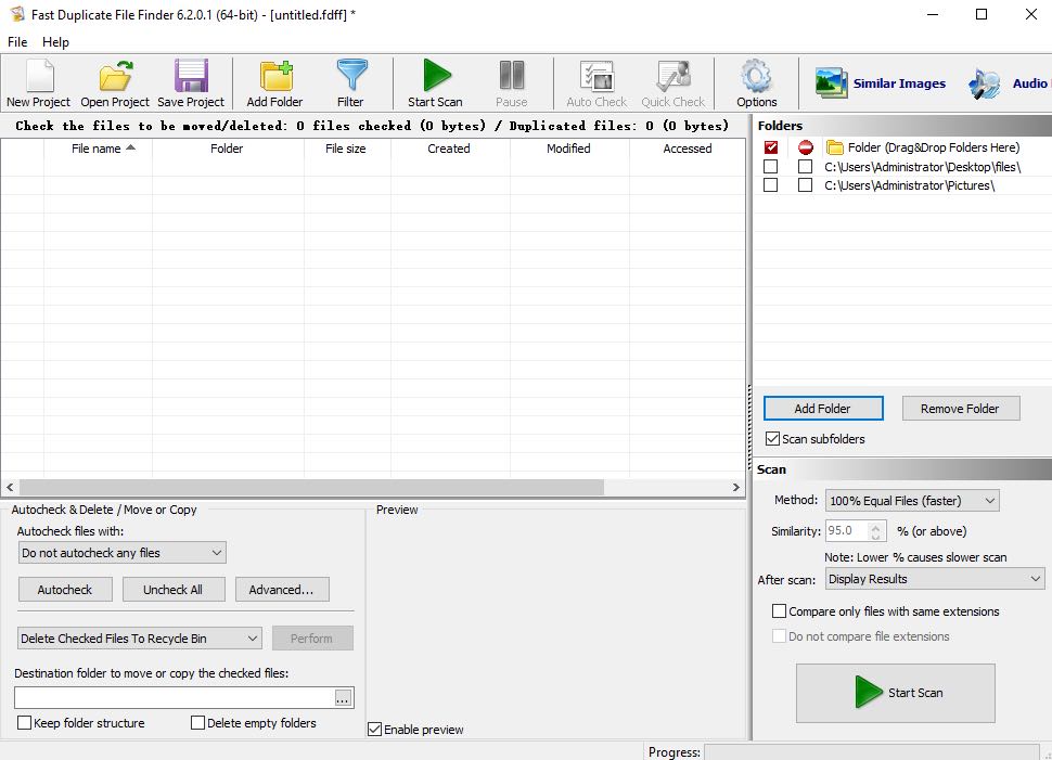 fast duplicate file finder main window
