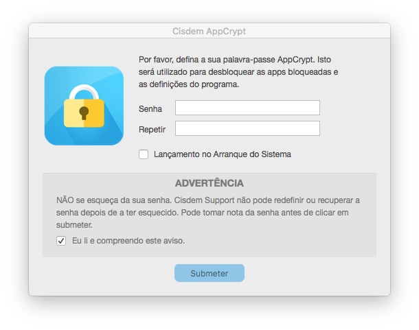 uma mensagem pedindo aos usuários para definir uma senha