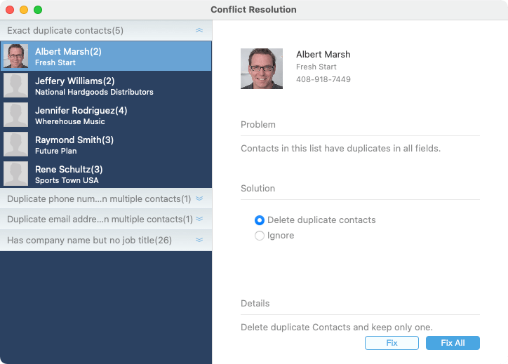 the Delete duplicate contacts solution