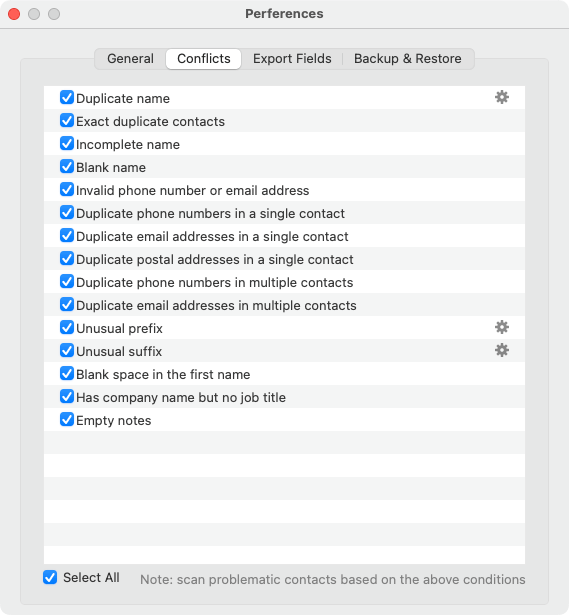 preferences window