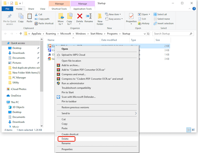 remove startup app