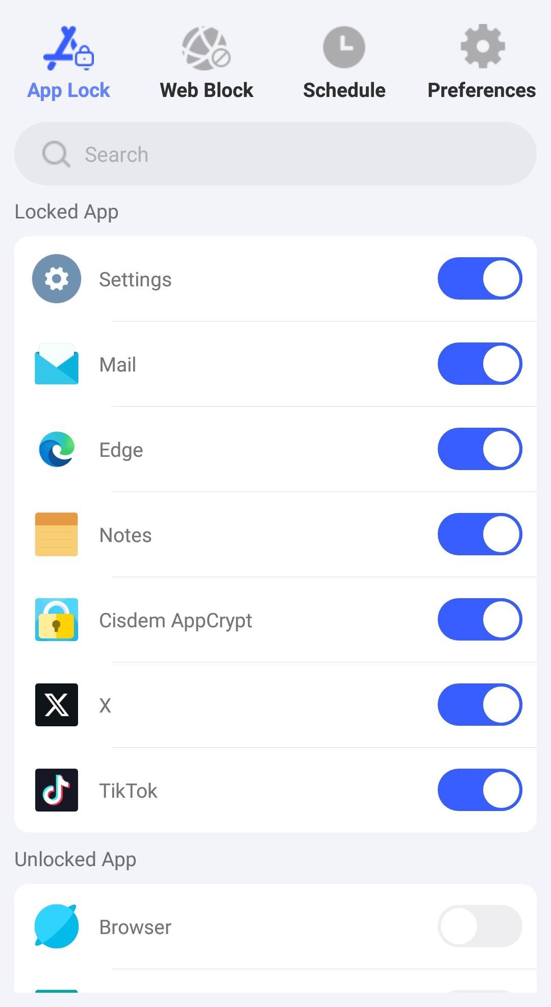 App Lock tab