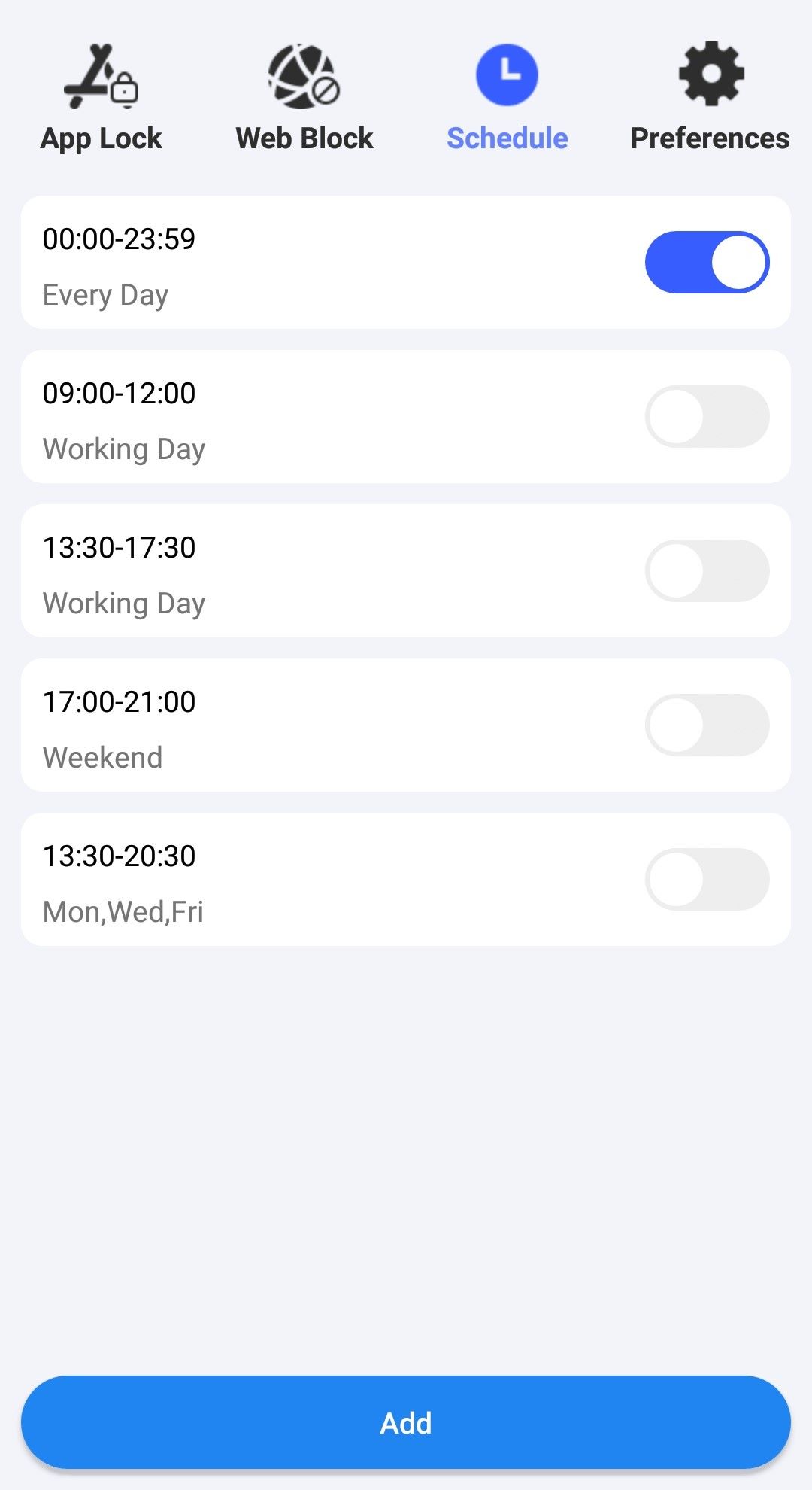 Schedule tab