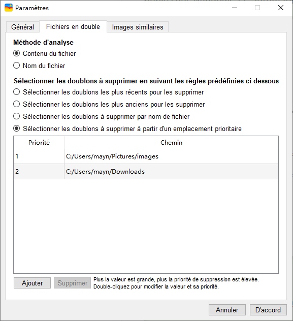 sélectionner un emplacement prioritaire