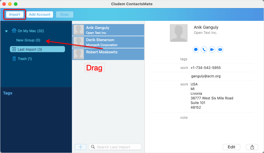 contacts dragged into New Group