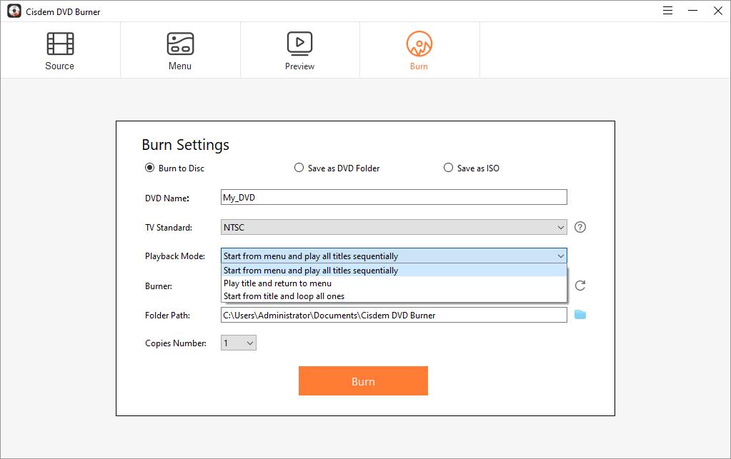 burn settings