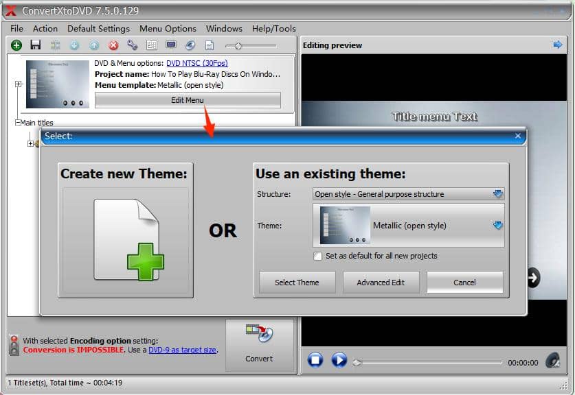 select dvd menu