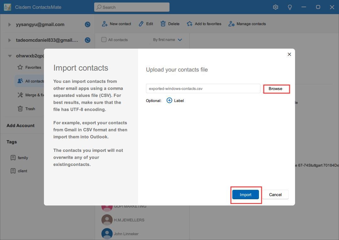 click Import