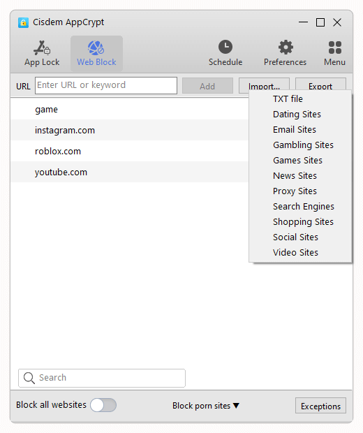 Web Block tab