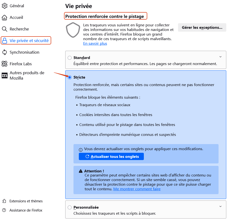 firefox vie privée et sécurité renforcer