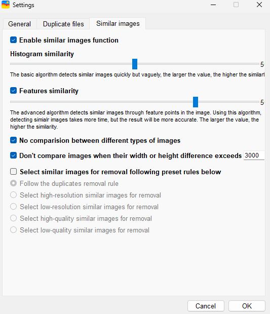 Settings window