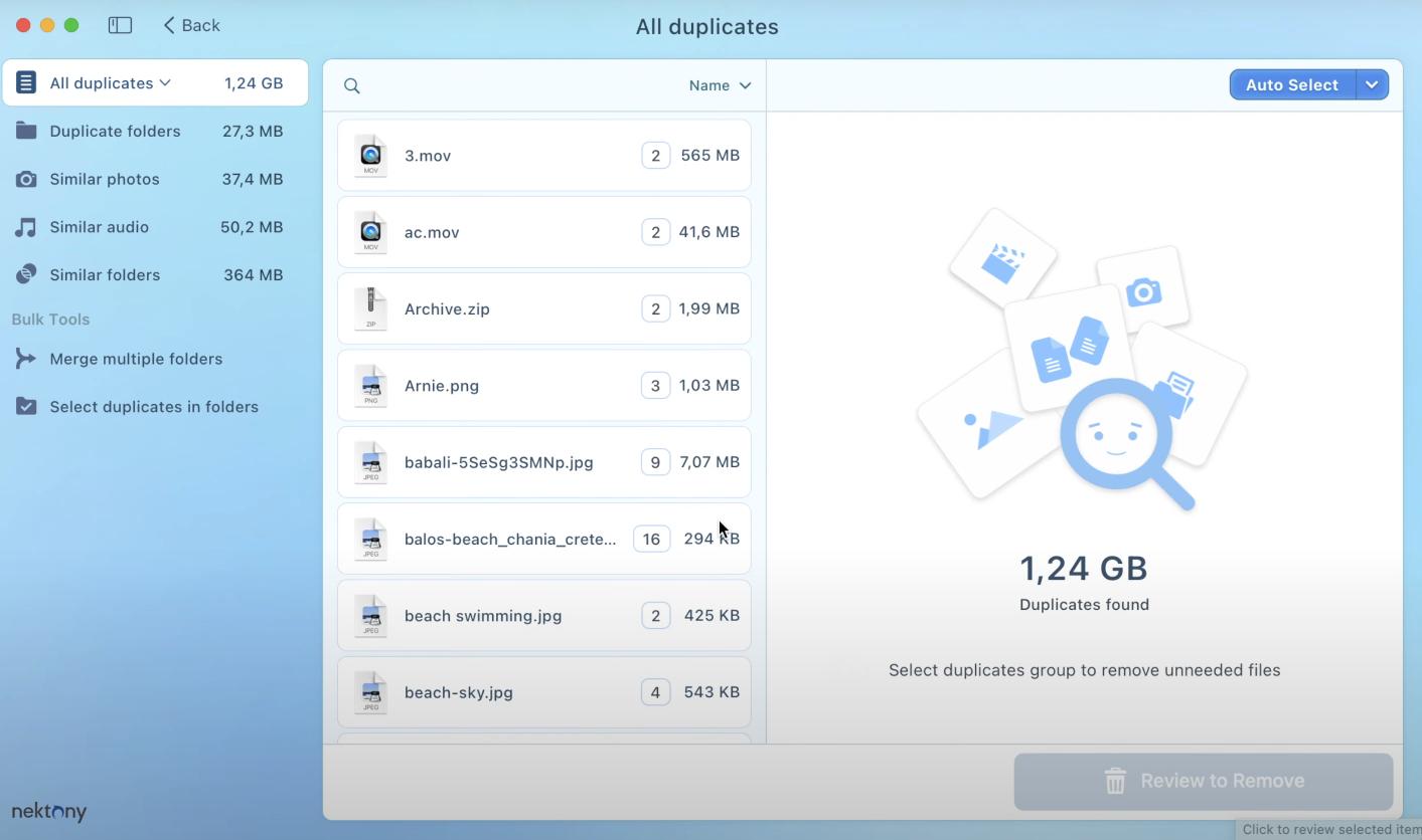 Nektony Duplicate File Finder view duplicates