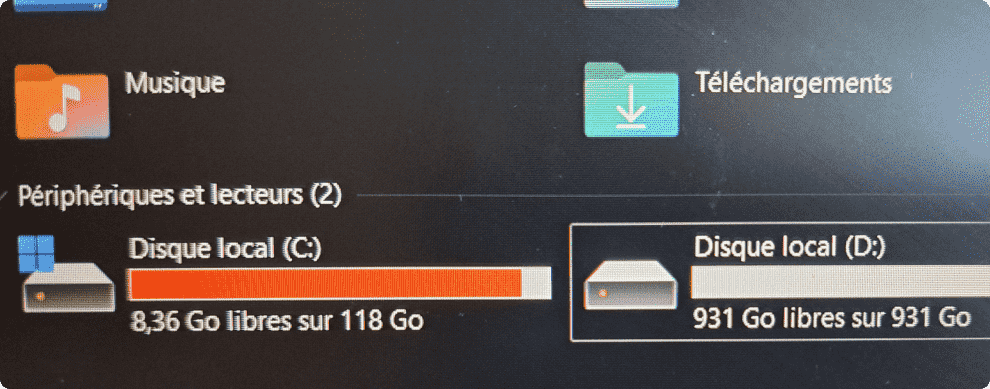 disque dur c plein