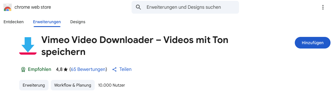 Vimeo Video Downloader hinzufügen