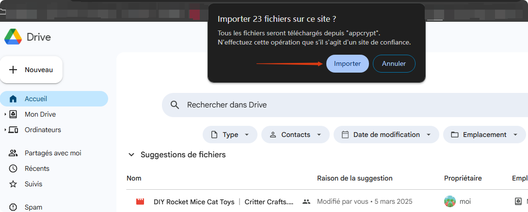 enregistrer fichiers sur google drive cloud