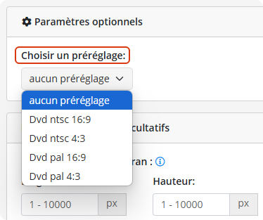 choisir un préréglage en ligne