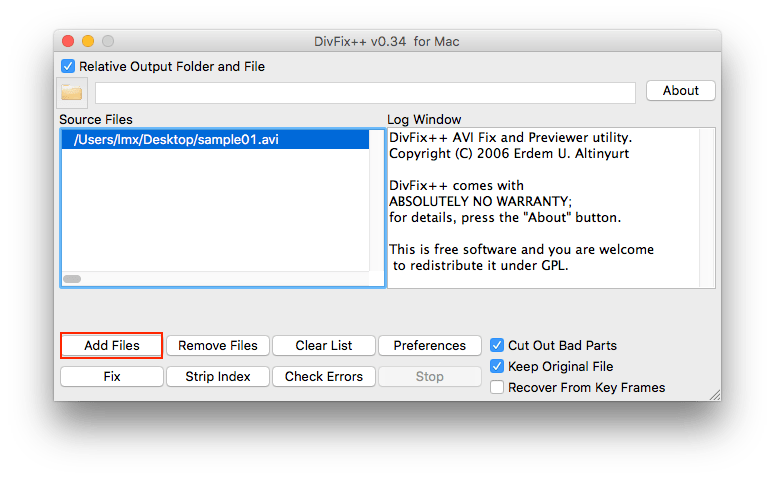 Réparer un fichier AVI utilisant DivFix++