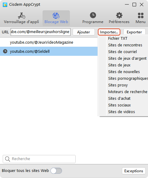 bloquer chaine youtube