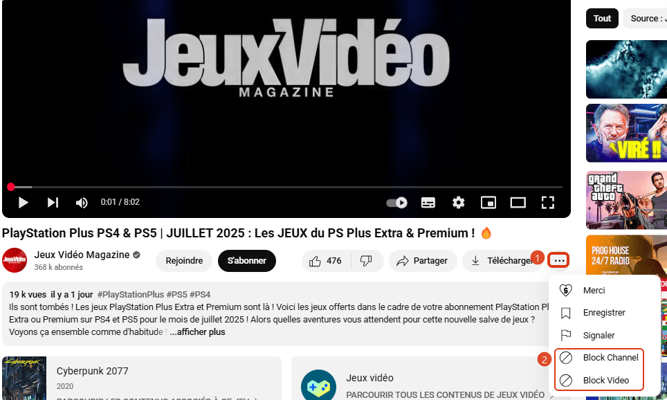 comment ne plus voir une chaine youtube