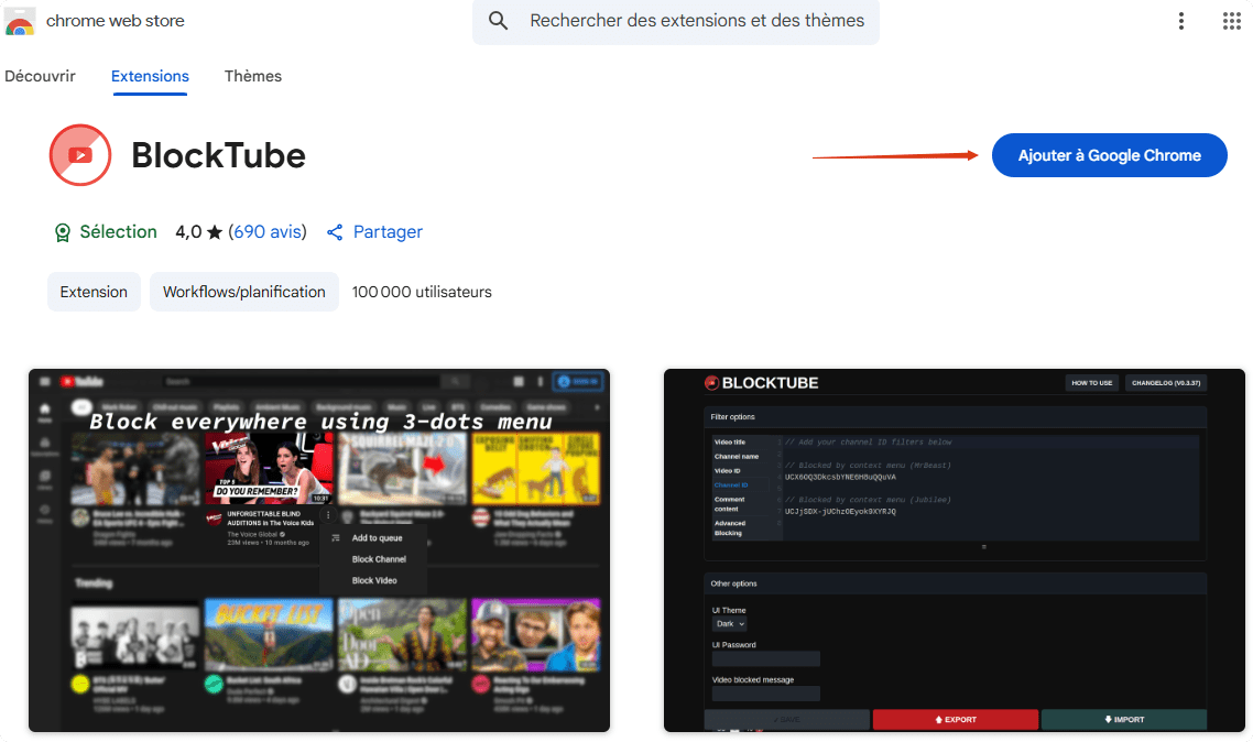 youtube bloquer une chaine