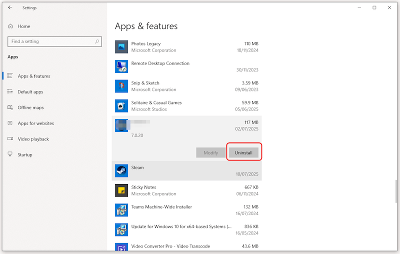 uninstall app
