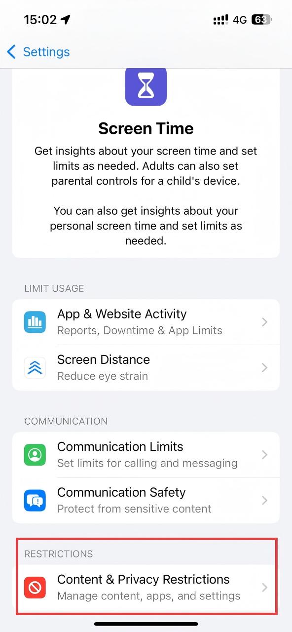 click Content and  Privacy Restrictions