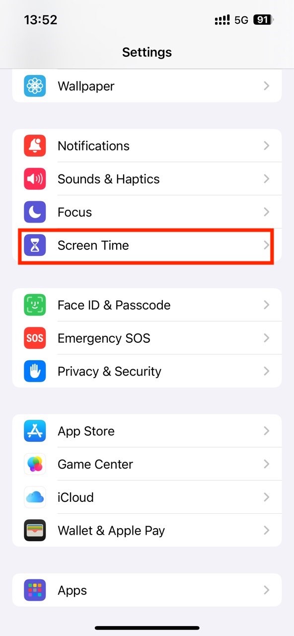 click Screen Time