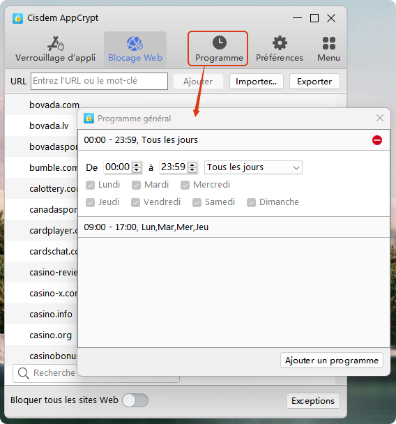 programme horaires blocage jeux vidéos