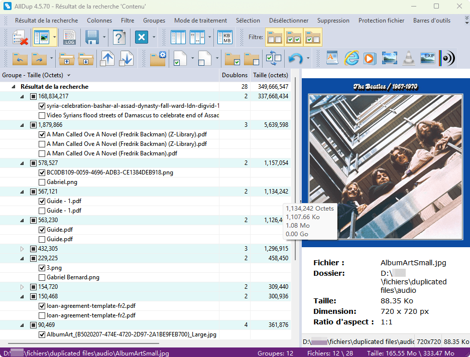 AllDup logiciel fichier en double gratuit résultat