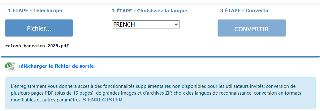 convertir un relevé bancaire PDF en Excel gratuit