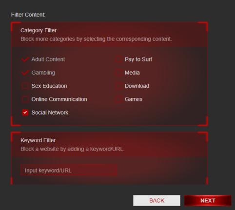 Filter Content in router settings
