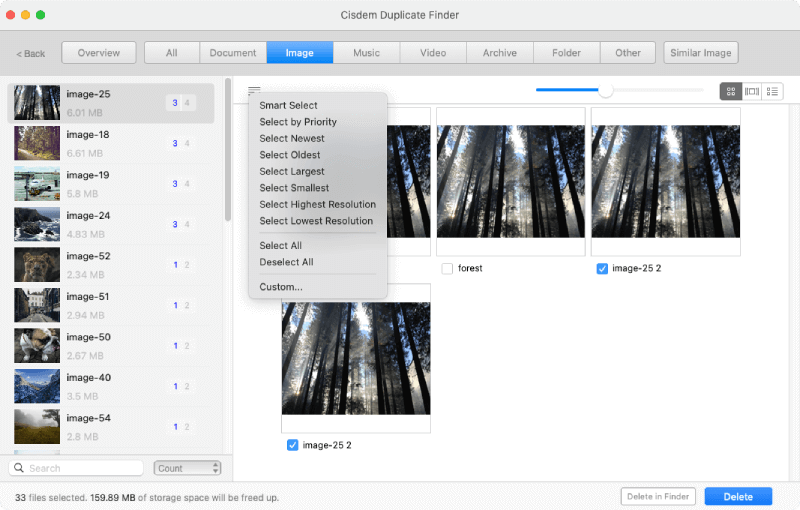 a list of rules, including Select Newest, Select Oldest, and more