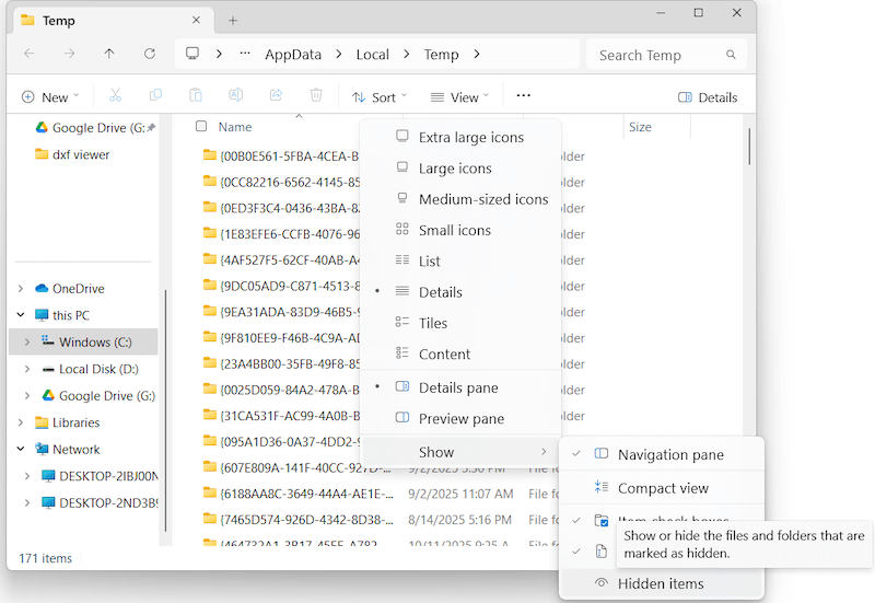 show hidden files