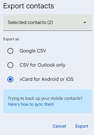 select vCard