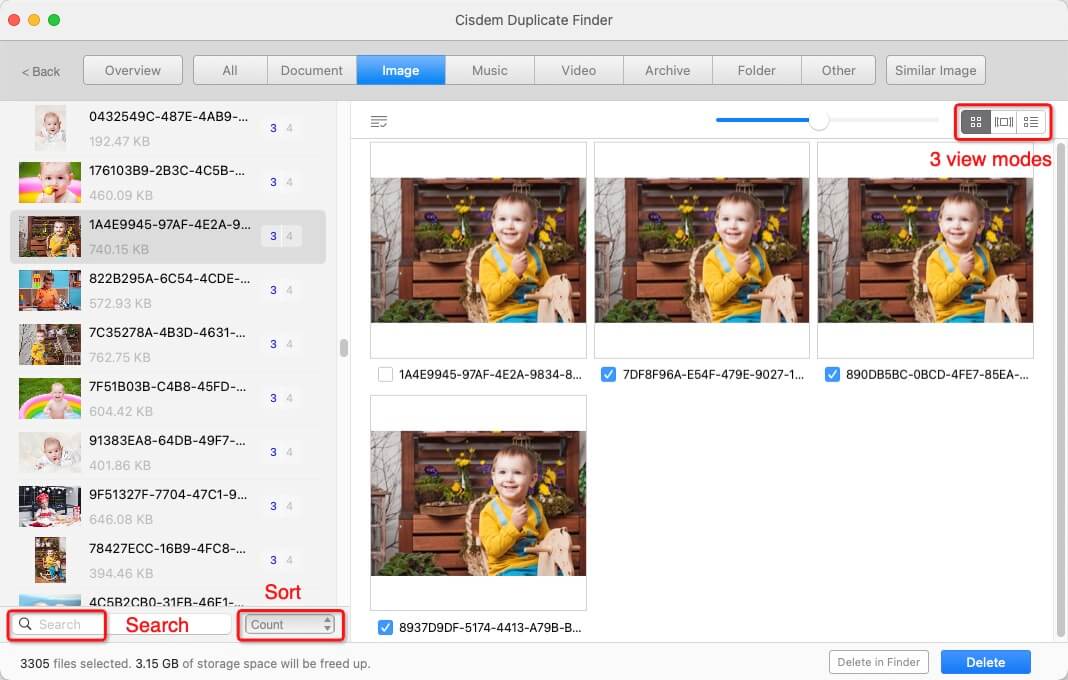 three view modes in Cisdem Duplicate Finder