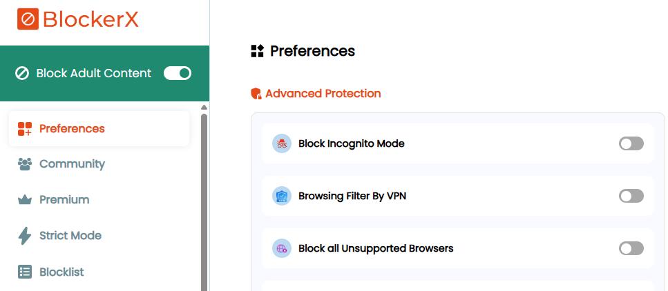 turn on Block Adult Content