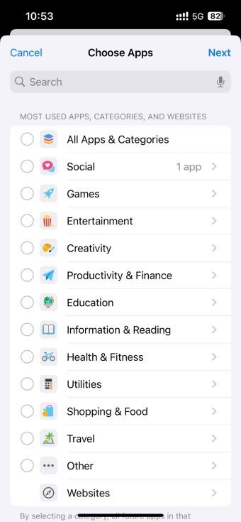 choose apps sceen