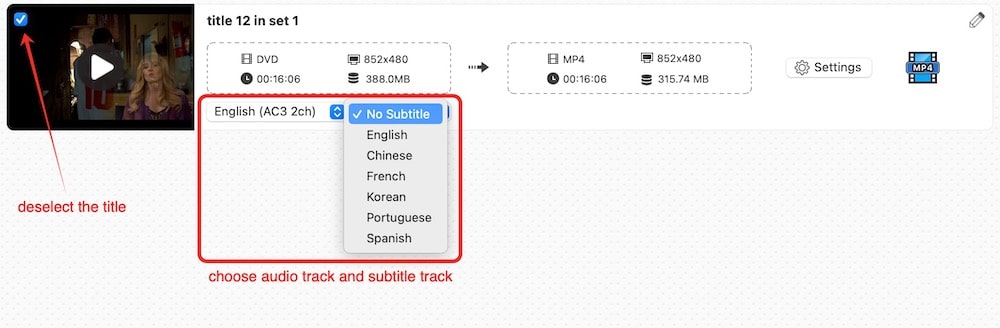 select titles and tracks videopaw