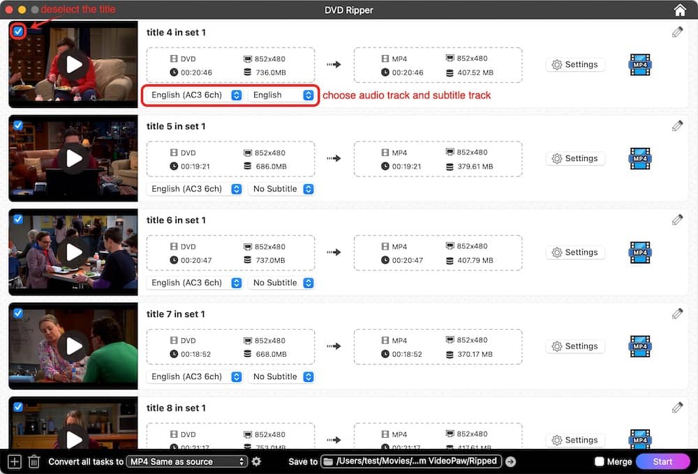 pick titles and audio & subtitle tracks