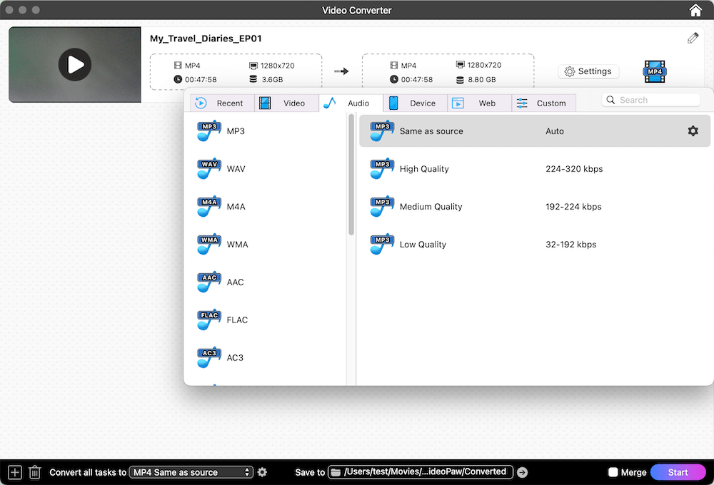 choose mp3 format