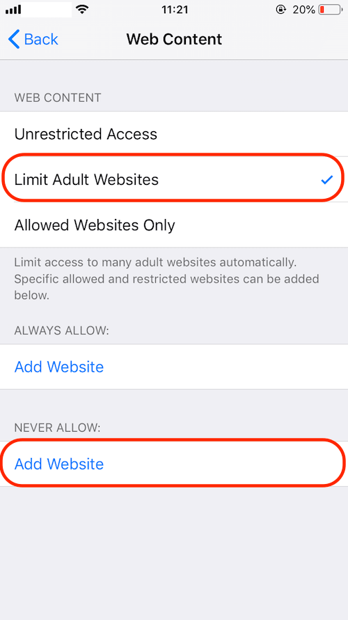 limit adlut websites