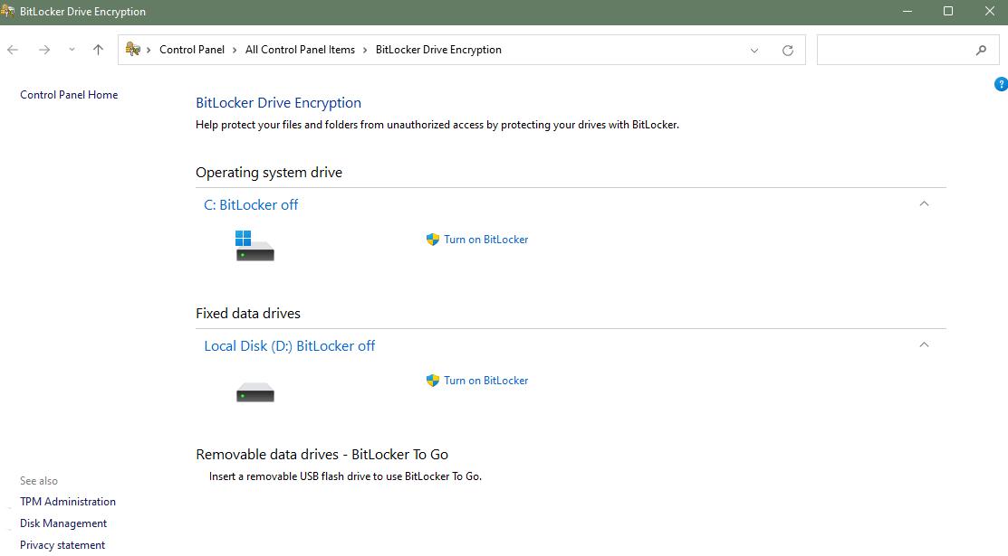 turn on bitlocker