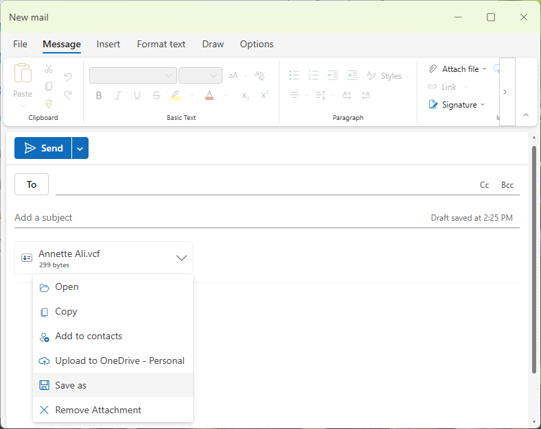  the New mail dialog