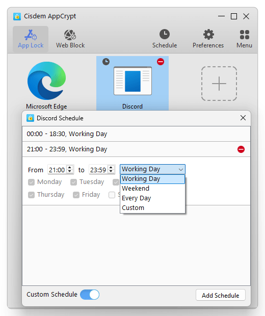 Discord Schedule dialog