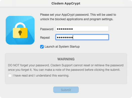 a password setup dialog