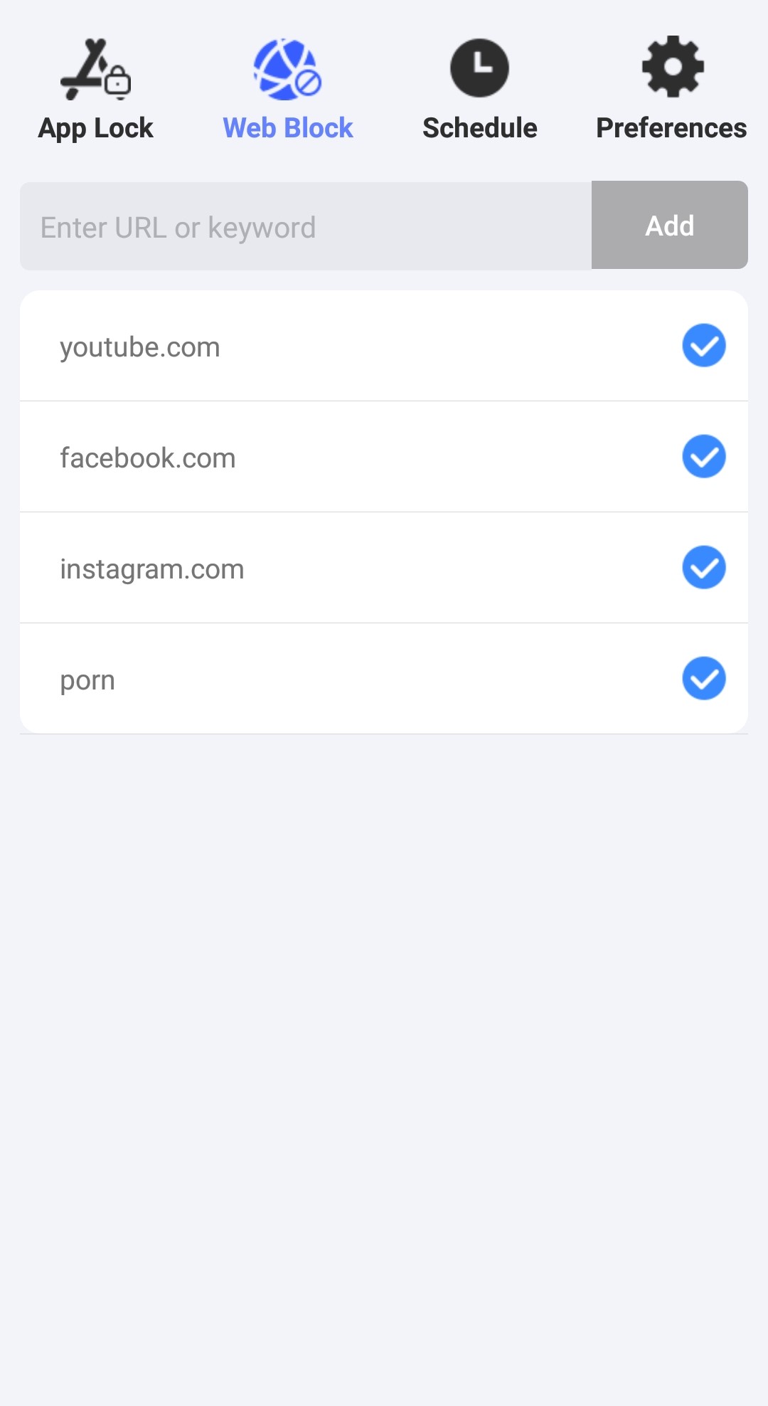 add distracting websites to block on student's Android phone