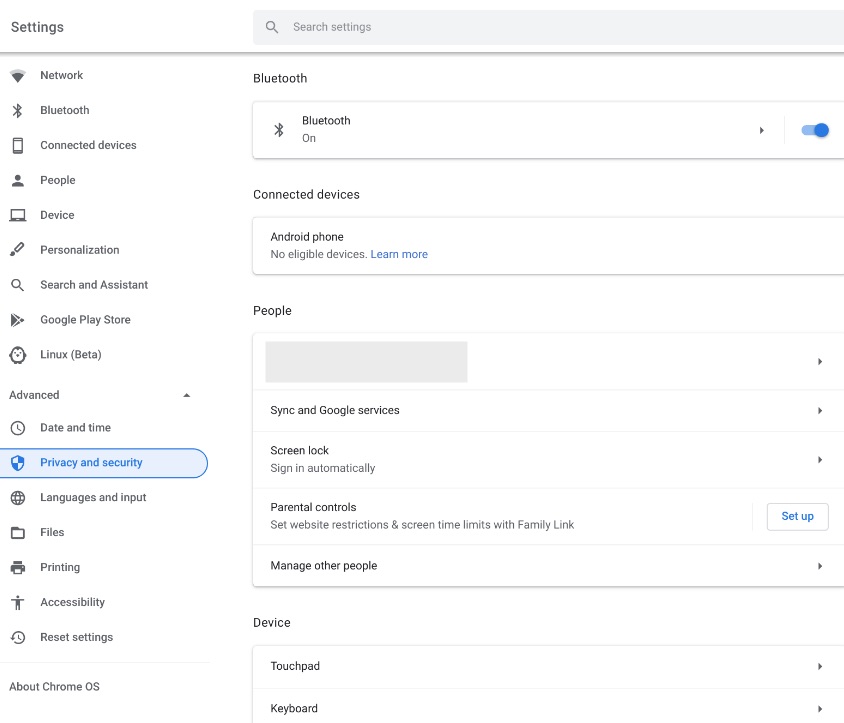 privacy and security tab
