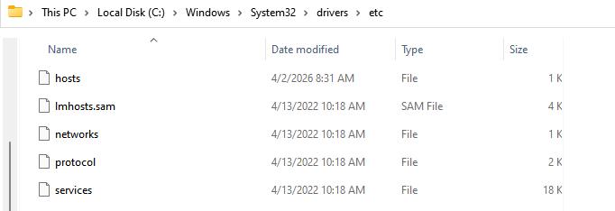 navigate to hosts file