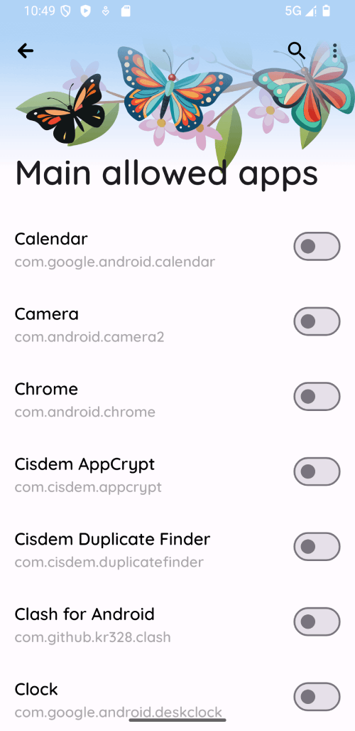 Allowed apps interface in Digital Detox: Focus & Live
